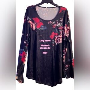 Floral print long sleeve top women’s plus size 5x colors black and red NWT